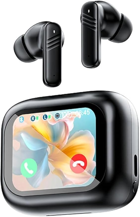 True Wireless Earbuds with Touch screen, Bluetooth 5.4, Black, ENC, Earphones with HiFi Stereo Deep Bass headphones, Smart Case Ear Buds
