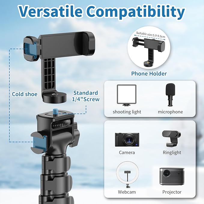 170cm Phone Camera Tripod Stand with Remote & Phone Holder, Tripod for Travel/Video Recording,Tall Smartphone Tripod Compatible with iPhone/Android//Webcamera