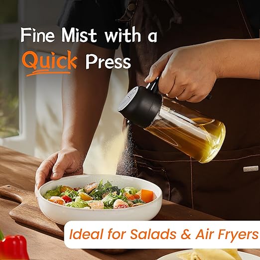 16oz Olive Oil Dispenser Bottle for Kitchen - 2 in 1 Oil Dispenser and Oil Sprayer for Cooking, Air Fryer, Salad, 470ml Olive Oil Sprayer Black