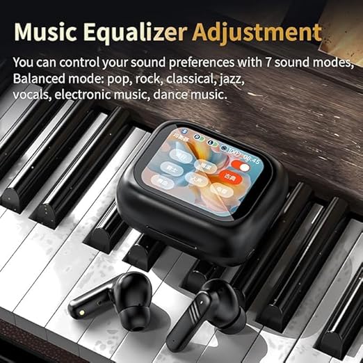 True Wireless Earbuds with Touch screen, Bluetooth 5.4, Black, ENC, Earphones with HiFi Stereo Deep Bass headphones, Smart Case Ear Buds