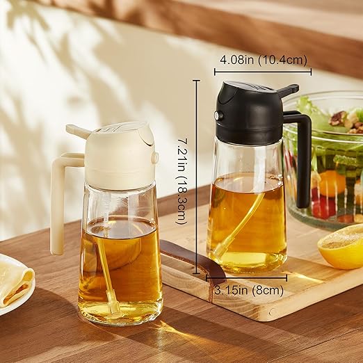 16oz Olive Oil Dispenser Bottle for Kitchen - 2 in 1 Oil Dispenser and Oil Sprayer for Cooking, Air Fryer, Salad, 470ml Olive Oil Sprayer Black
