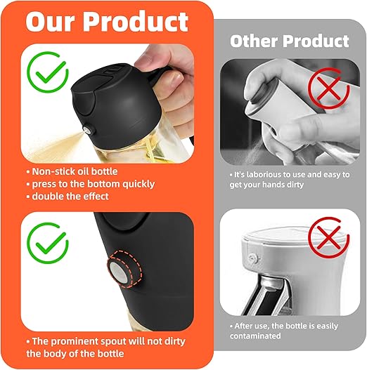 16oz Olive Oil Dispenser Bottle for Kitchen - 2 in 1 Oil Dispenser and Oil Sprayer for Cooking, Air Fryer, Salad, 470ml Olive Oil Sprayer Black