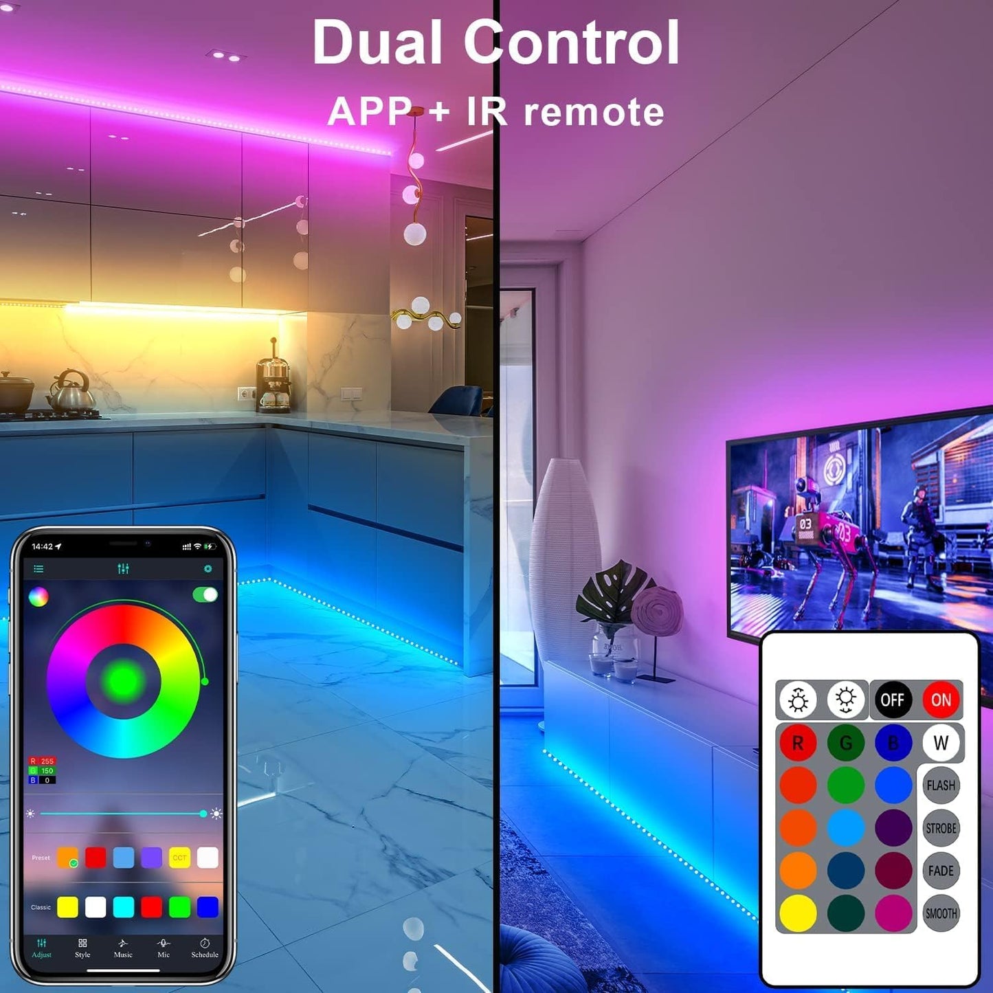 5M USB Led Light,Smart Bluetooth RGB Light with APP Control, Timer Setting, Music Mode, Led Light Strip for Decoration, Bedroom, PC,Cabinet