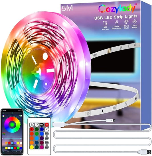 5M USB Led Light,Smart Bluetooth RGB Light with APP Control, Timer Setting, Music Mode, Led Light Strip for Decoration, Bedroom, PC,Cabinet