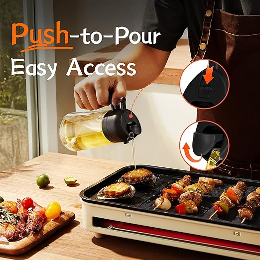 16oz Olive Oil Dispenser Bottle for Kitchen - 2 in 1 Oil Dispenser and Oil Sprayer for Cooking, Air Fryer, Salad, 470ml Olive Oil Sprayer Black
