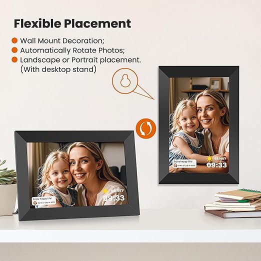 10.1 Inch WiFi Digital Picture Frame 1280x800 HD IPS Touch Screen, Electronic Smart Photo Frame with 32GB Storage, Auto-Rotate, Instantly Share Photos/Videos via Uhale App from Anywhere