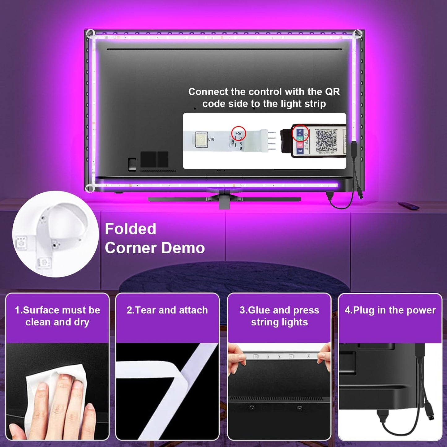 5M USB Led Light,Smart Bluetooth RGB Light with APP Control, Timer Setting, Music Mode, Led Light Strip for Decoration, Bedroom, PC,Cabinet
